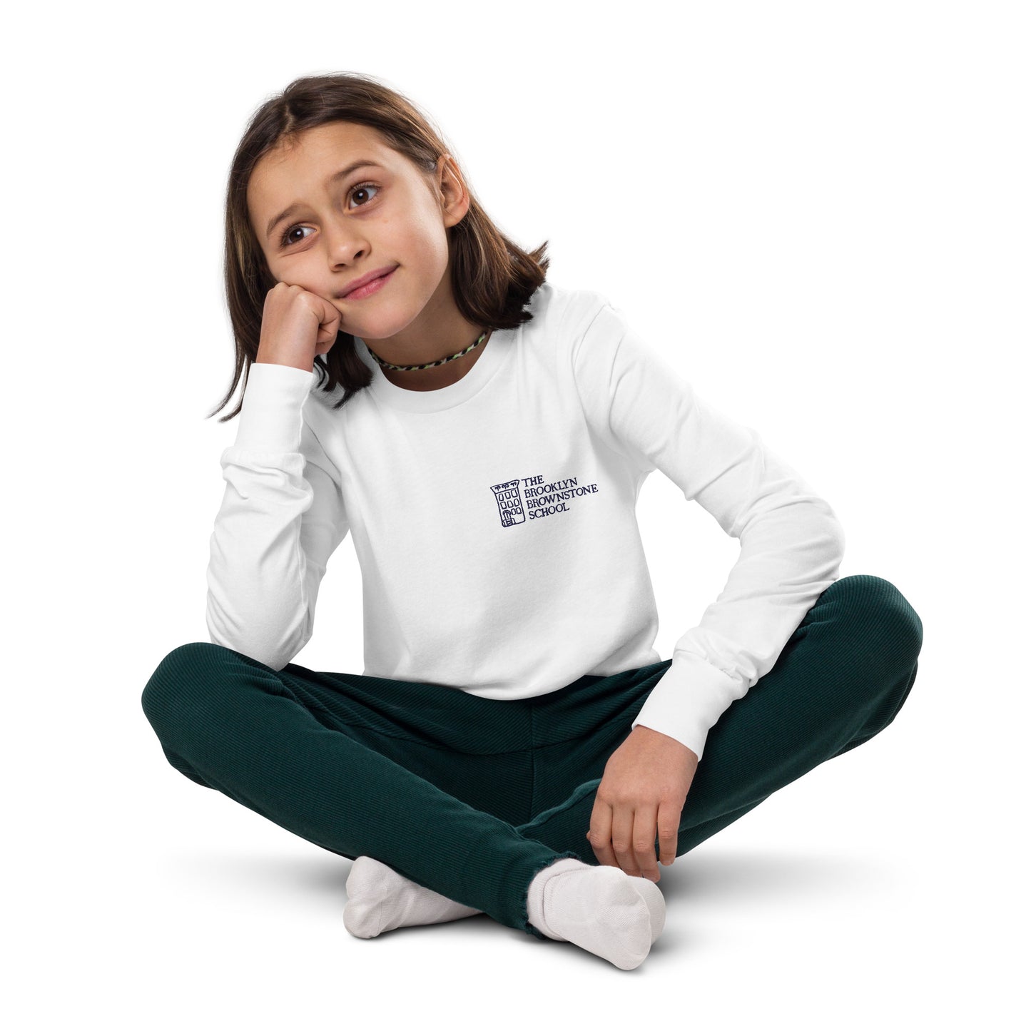TBBS - Kids Embroidered Long Sleeve White T Shirt / Bella + Canvas 3501Y