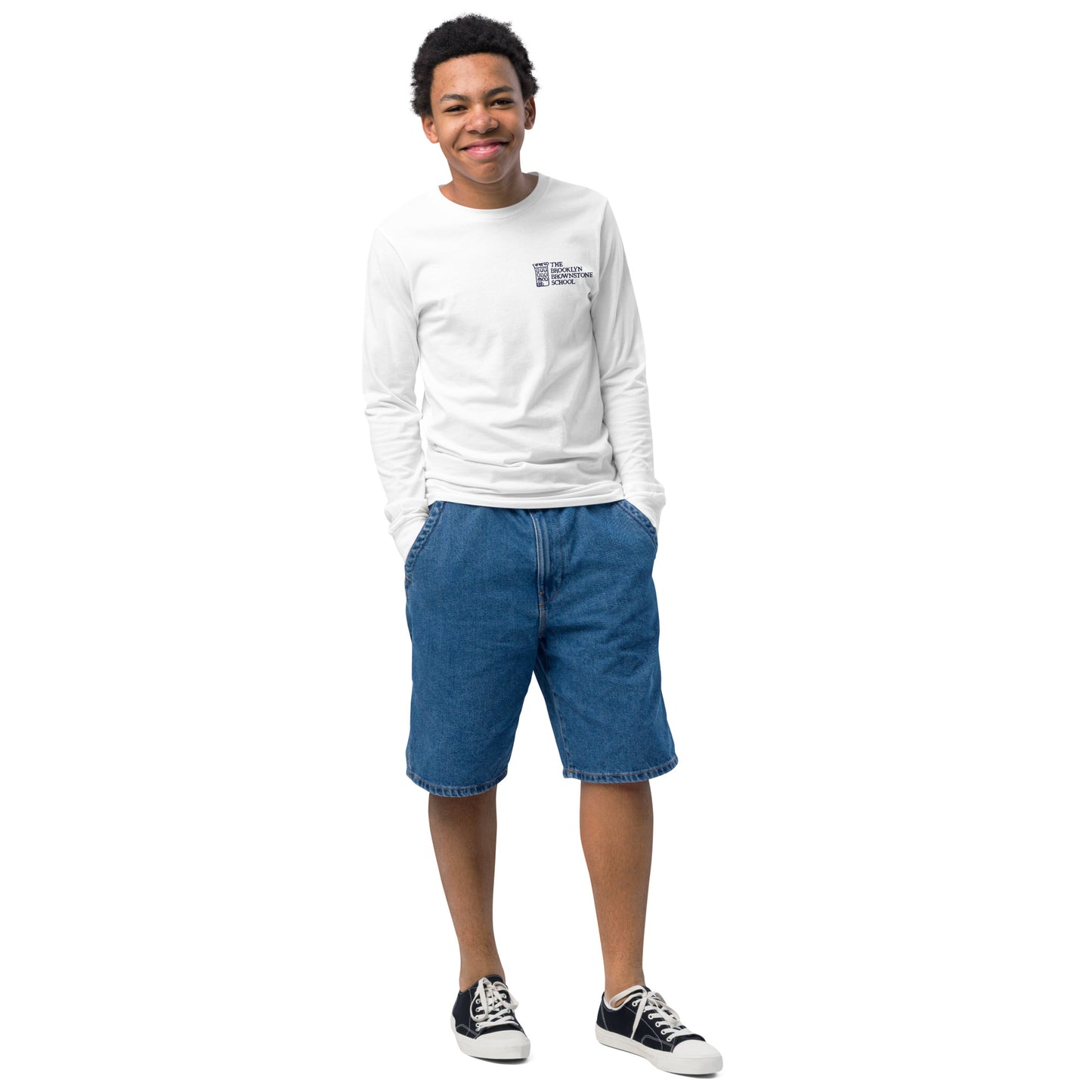 TBBS - Kids Embroidered Long Sleeve White T Shirt / Bella + Canvas 3501Y