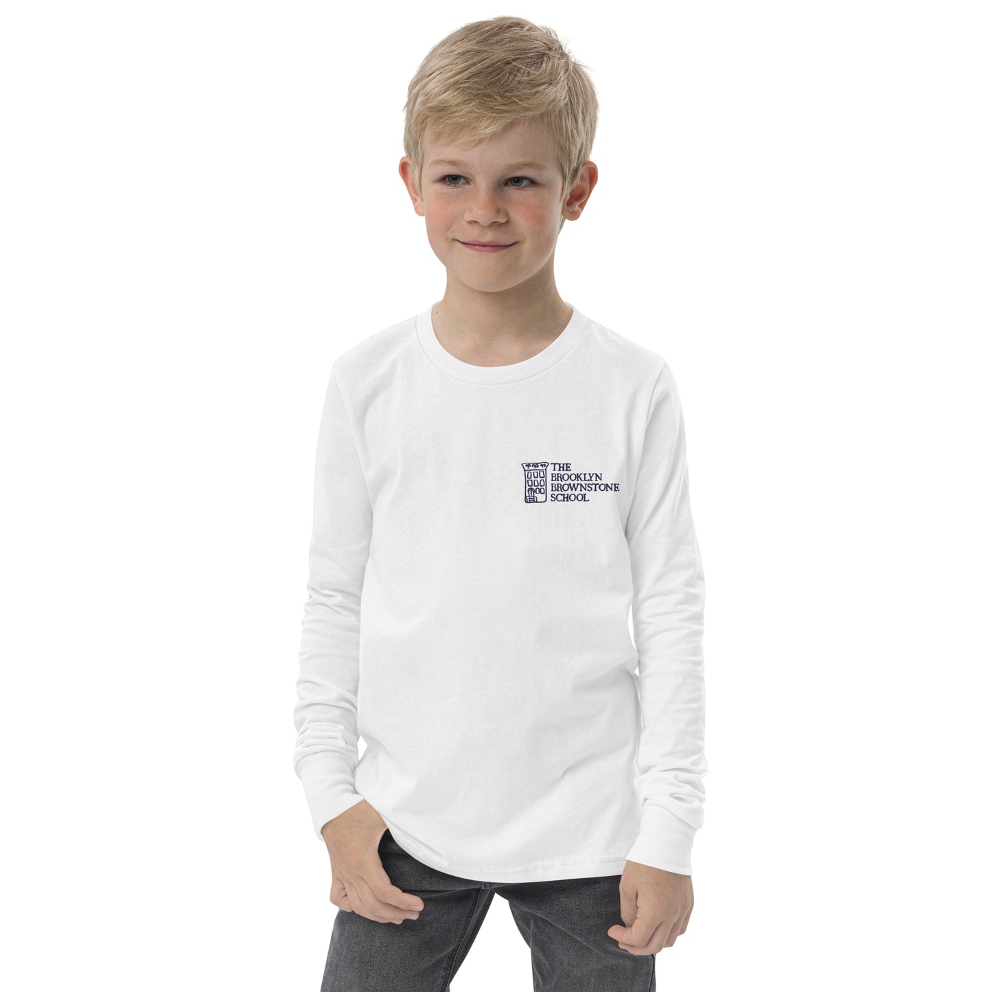 TBBS - Kids Embroidered Long Sleeve White T Shirt / Bella + Canvas 3501Y
